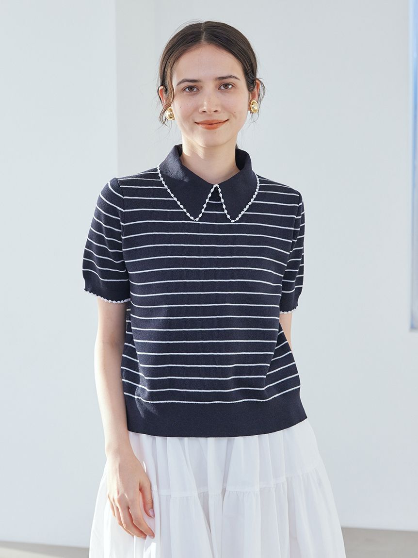 Mila Owen「【WEB限定カラー】２ＷＡＹ衿取り外しポロニットプルオーバー」|ニット・セーター|NVY