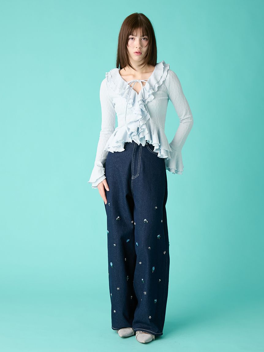 FURFUR「ビーズ刺繍デニムパンツ」|デニム|