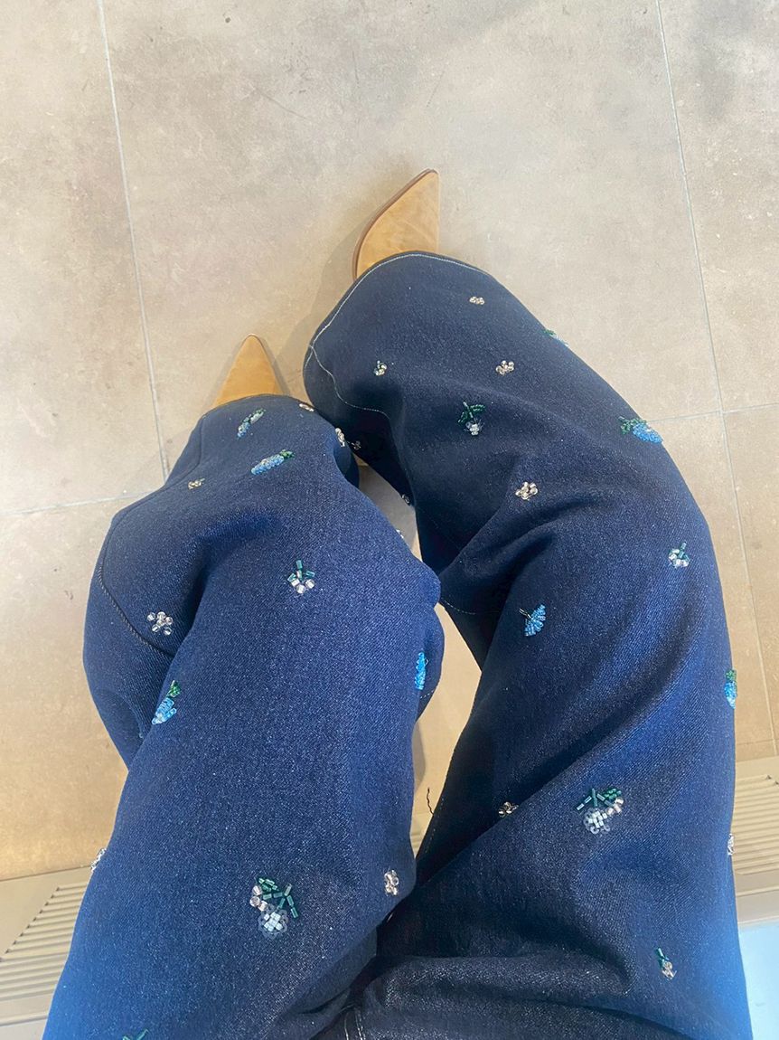 FURFUR「ビーズ刺繍デニムパンツ」|デニム|