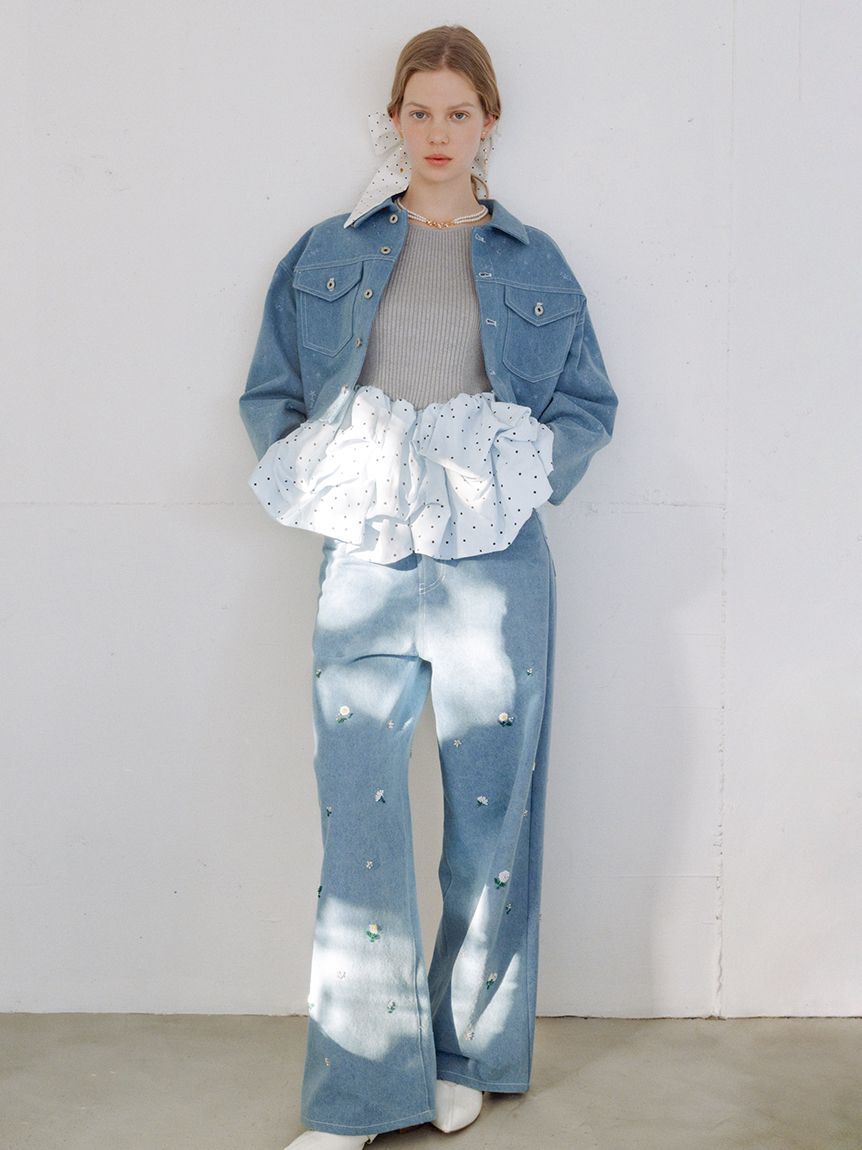 FURFUR「ビーズ刺繍デニムパンツ」|デニム|