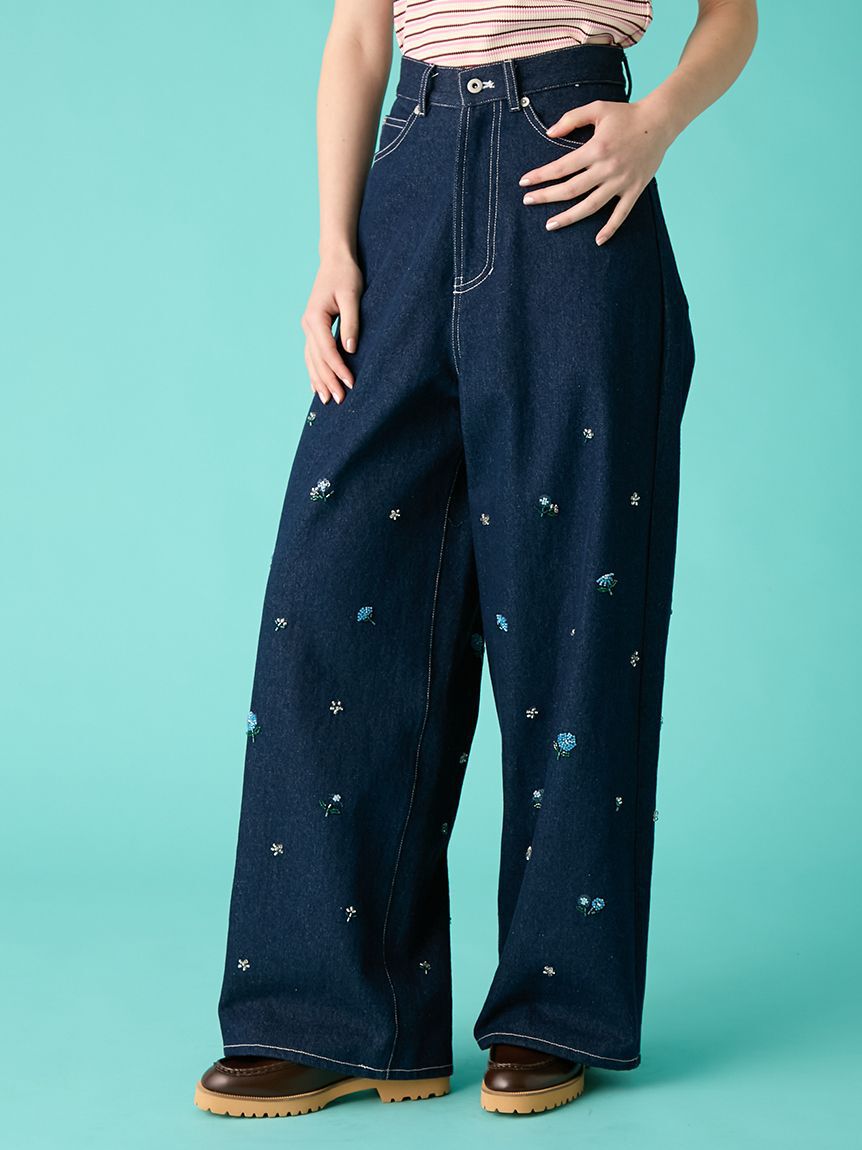 FURFUR「ビーズ刺繍デニムパンツ」|デニム|BLU