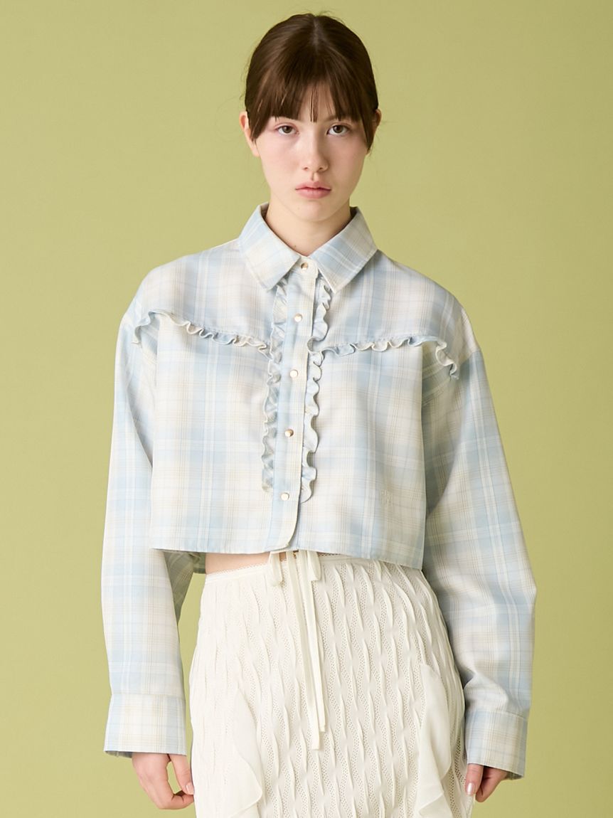 FURFUR「チェック柄クロップドフリルシャツ」|シャツ・ブラウス|LBLU