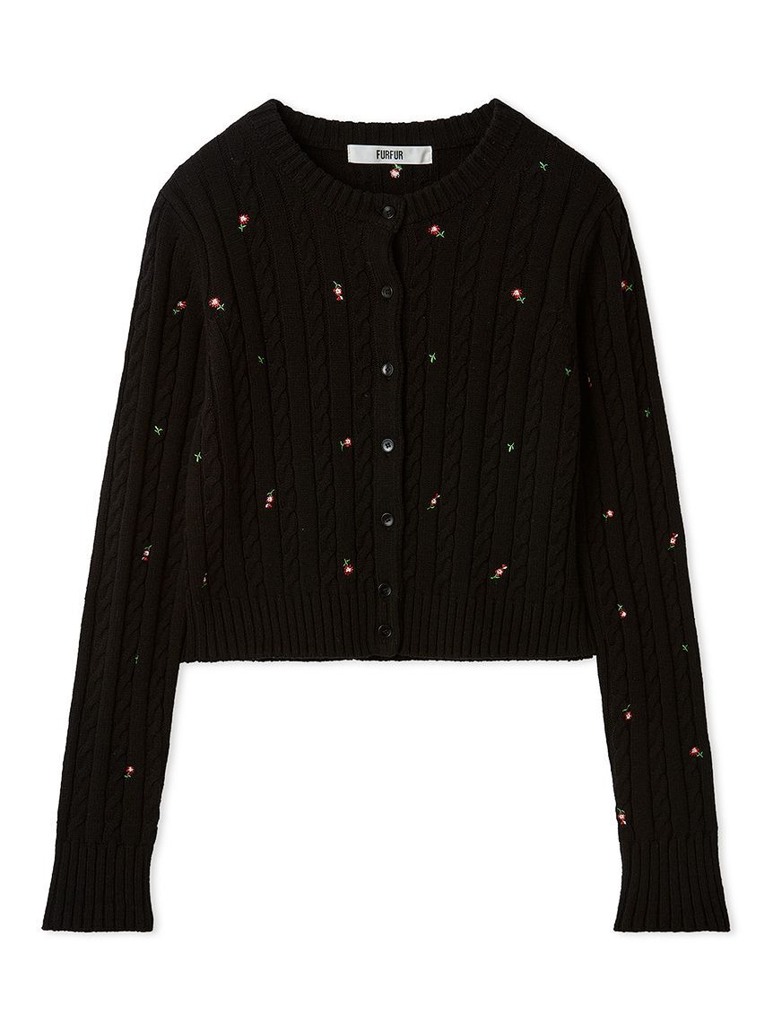 FURFUR「フラワー刺繍ケーブルカーディガン」|カーディガン|