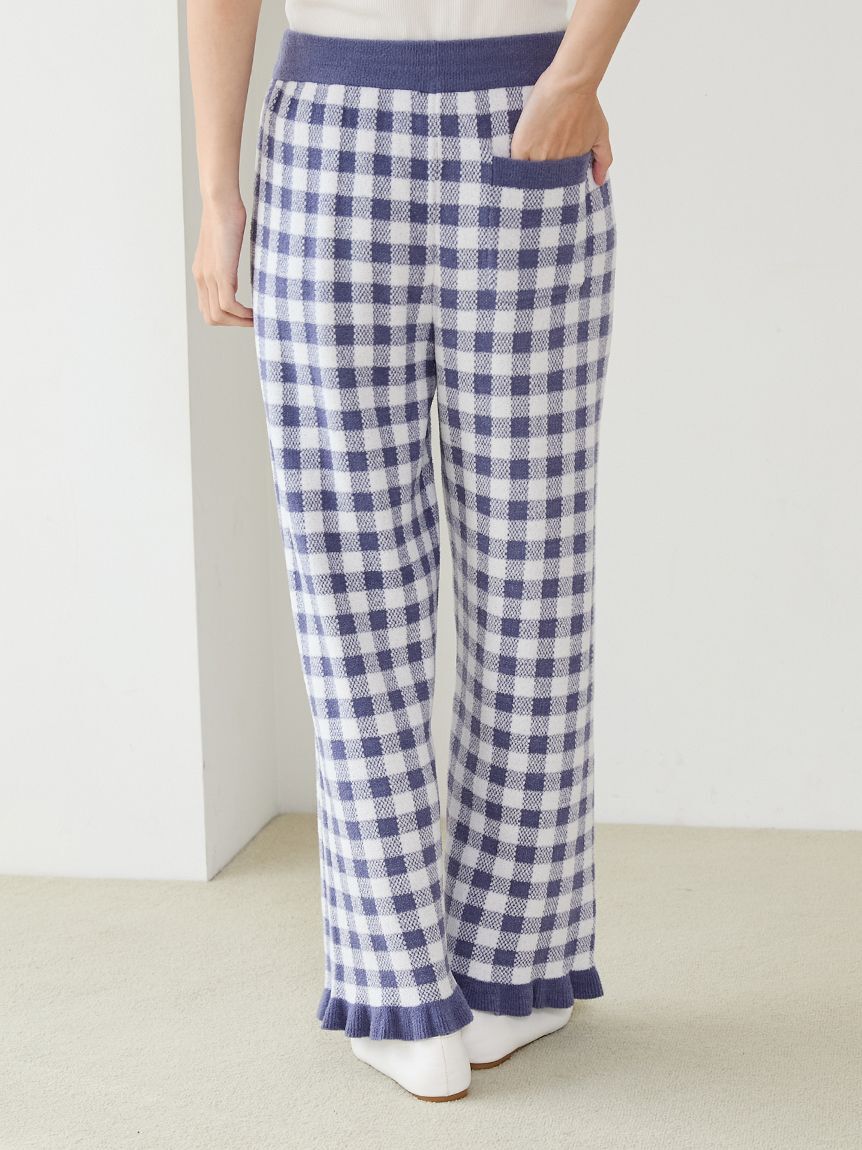 gelato pique「リブカーディガン&チェックロングパンツセット」|ルームウェア|