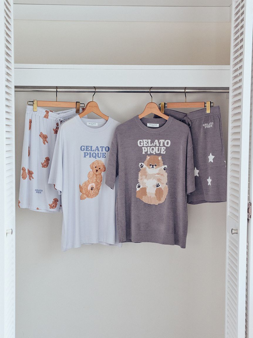 GELATO PIQUE HOMME「【ONLINE限定】【HOMME】ドッグジャガードプルオーバー&ハーフパンツセット」|ルームウェア|GRY