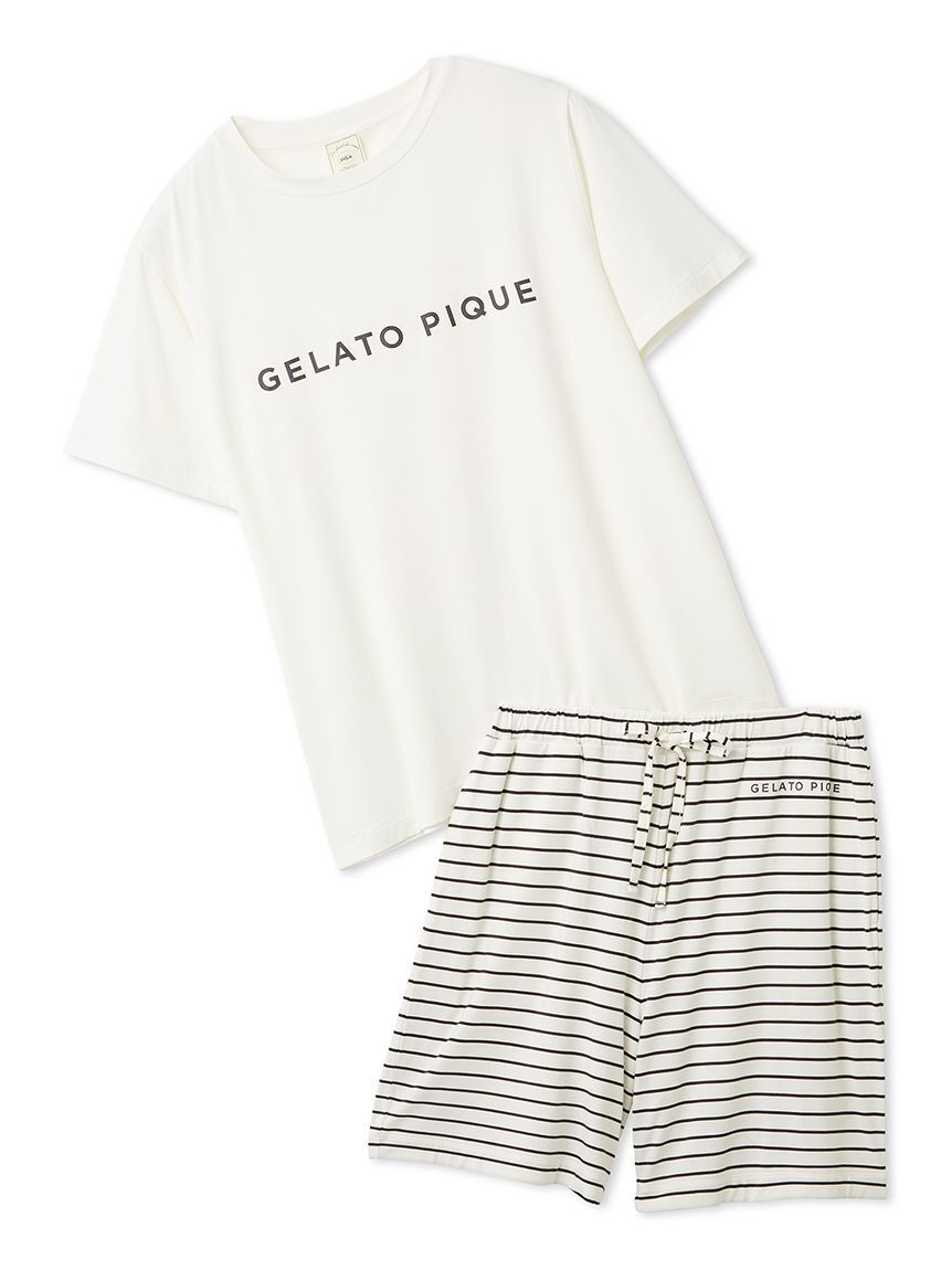 gelato pique「レーヨンロゴTシャツ&ボーダーハーフパンツセット」|ルームウェア|
