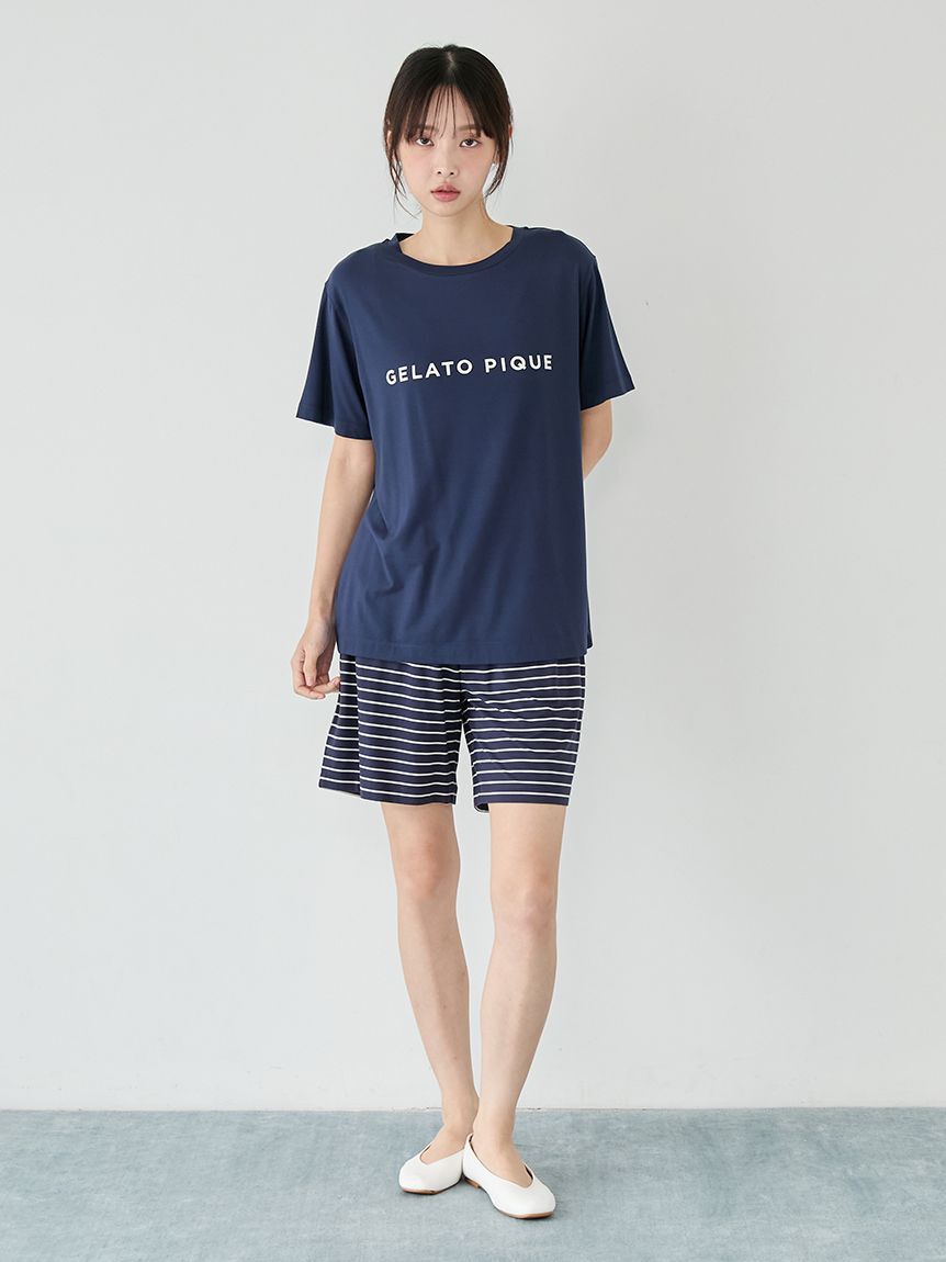 gelato pique「レーヨンロゴTシャツ&ボーダーハーフパンツセット」|ルームウェア|