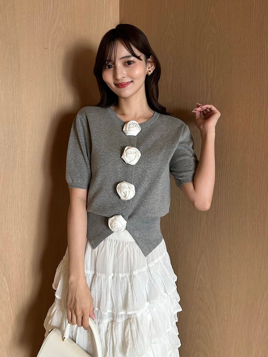 SNIDEL「【WEB限定/ROSE Collection】モチーフボタンニットカーディガン」|カーディガン|