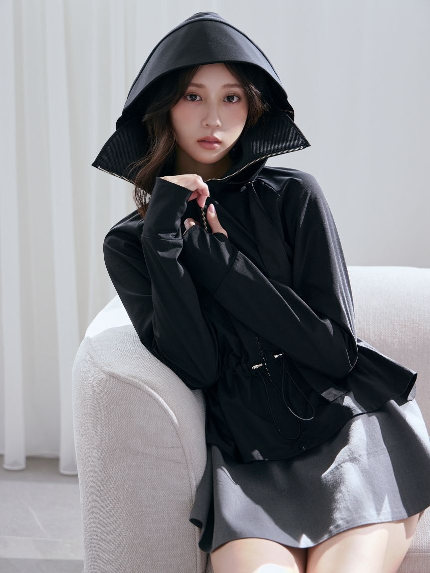 SNIDEL「【WEB限定/LUMISHADE】サンバイザー付きUVカットパーカー」|パーカー|BLK