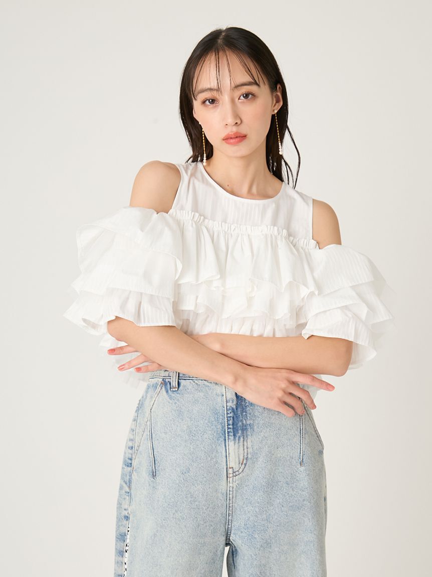 FRAY I.D「チュールコンビフリルティアードブラウス」|シャツ・ブラウス|