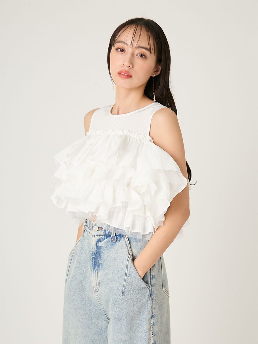 FRAY I.D「チュールコンビフリルティアードブラウス」|シャツ・ブラウス|