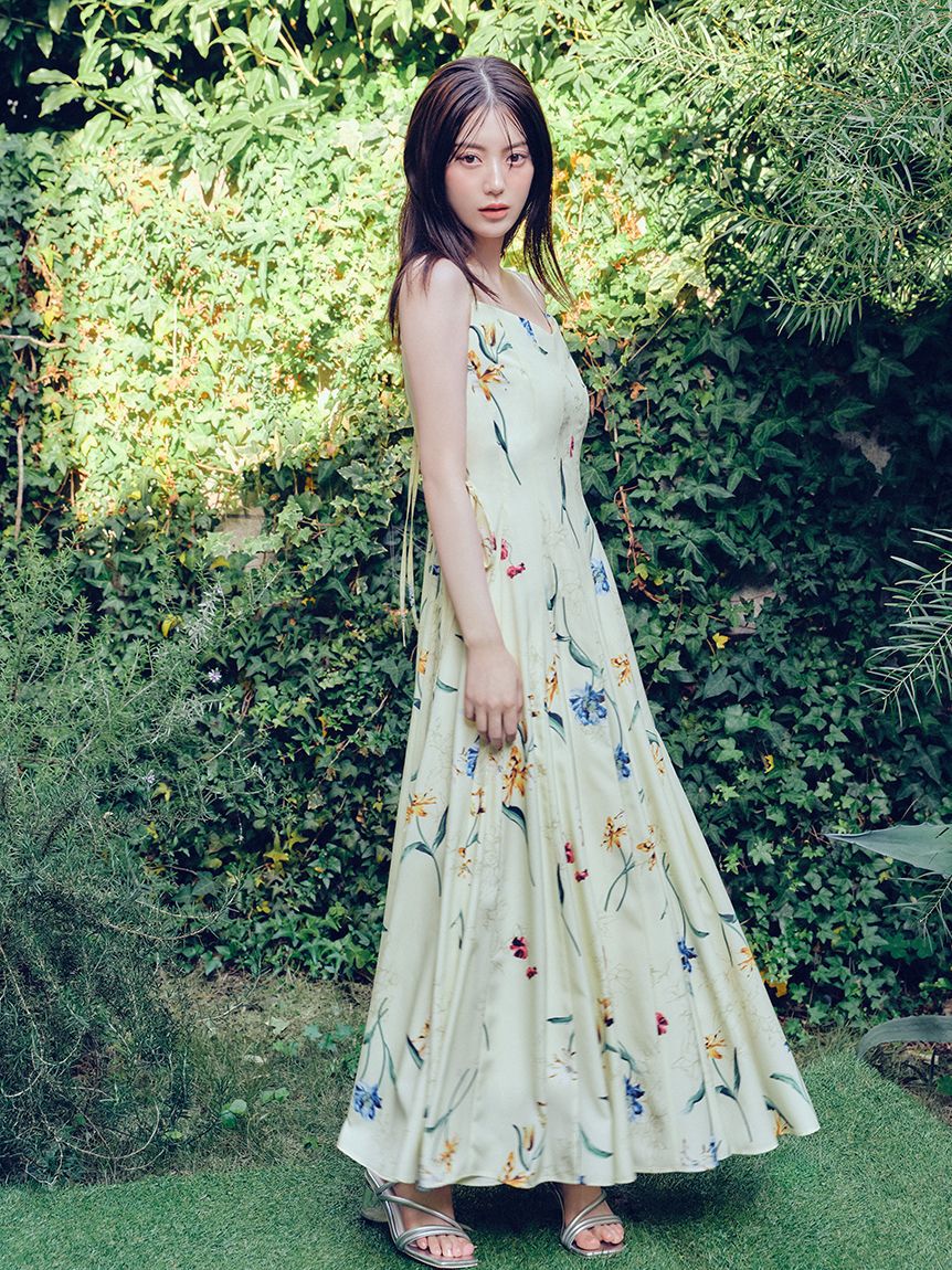 FRAY I.D「【00サイズあり】ボタニカルアシメパターンキャミワンピース」|ワンピース|