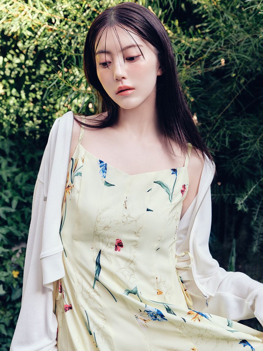 FRAY I.D「【00サイズあり】ボタニカルアシメパターンキャミワンピース」|ワンピース|