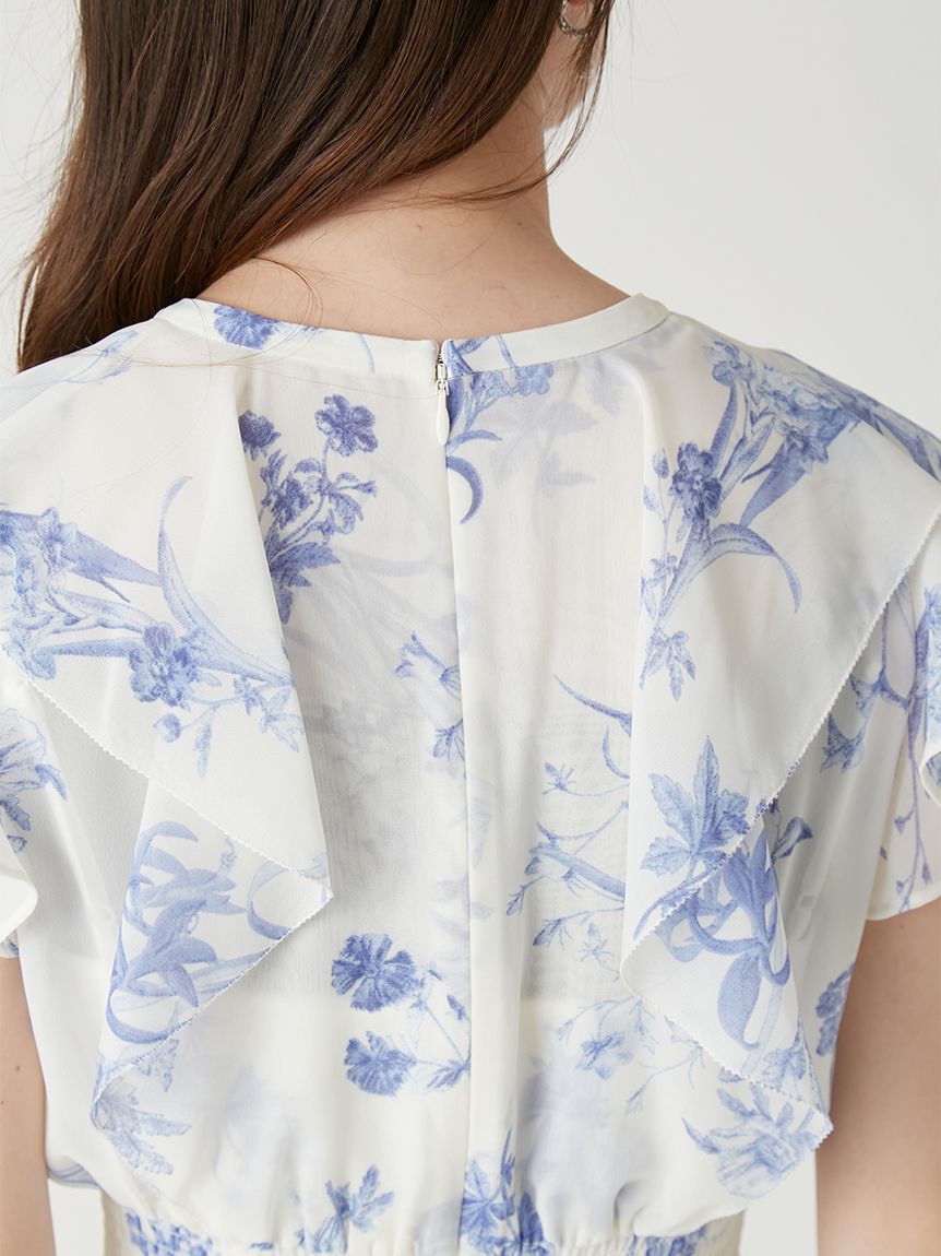 FRAY I.D「【00サイズあり】フリルウエストシャーリングプリントワンピース／ウォッシャブル」|ワンピース|