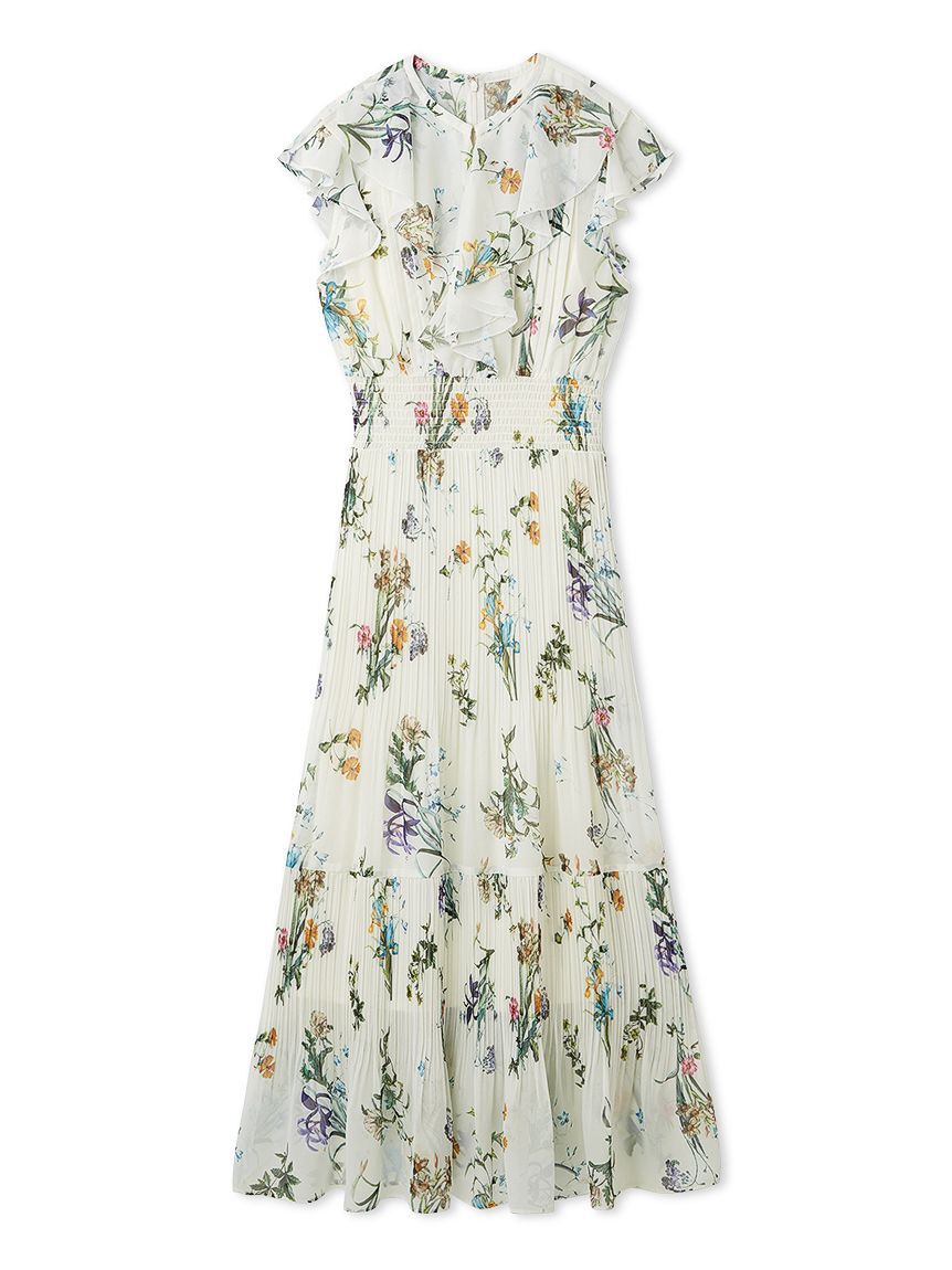 FRAY I.D「【00サイズあり】フリルウエストシャーリングプリントワンピース／ウォッシャブル」|ワンピース|