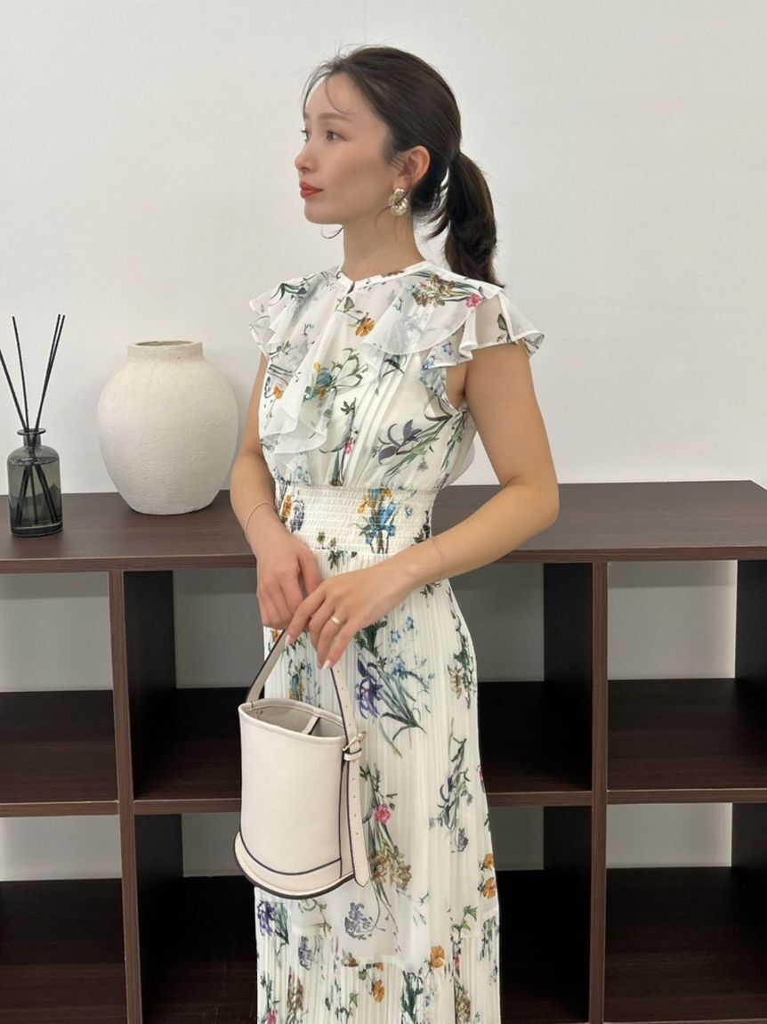 FRAY I.D「【00サイズあり】フリルウエストシャーリングプリントワンピース／ウォッシャブル」|ワンピース|