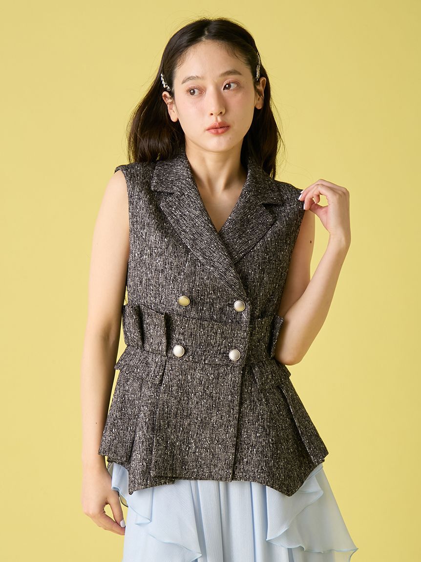 LILY BROWN「ツイードプリエペプラムジレ」|ダウンベスト・ベスト|BLK