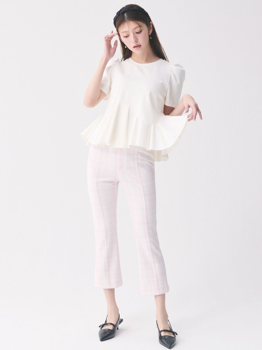 CELFORD「チェック柄ストレッチフレアカプリパンツ」|チノ|