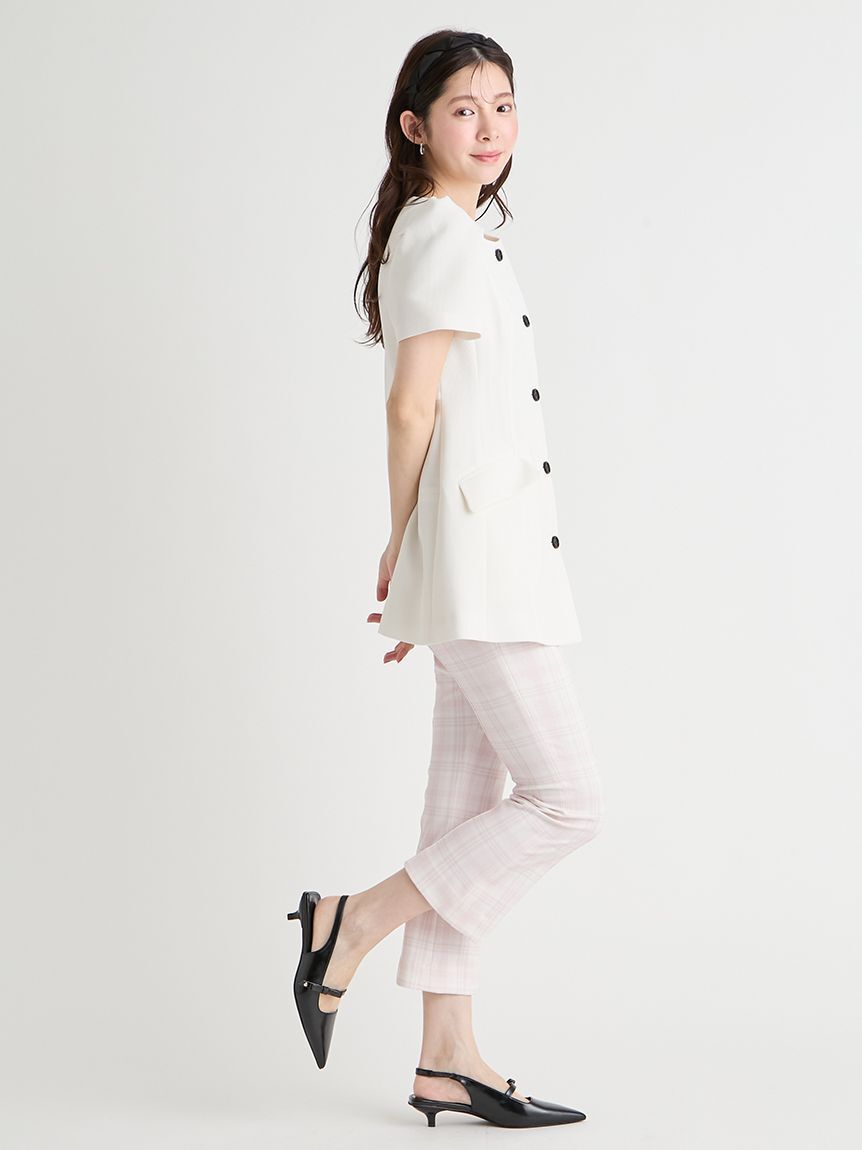 CELFORD「チェック柄ストレッチフレアカプリパンツ」|チノ|