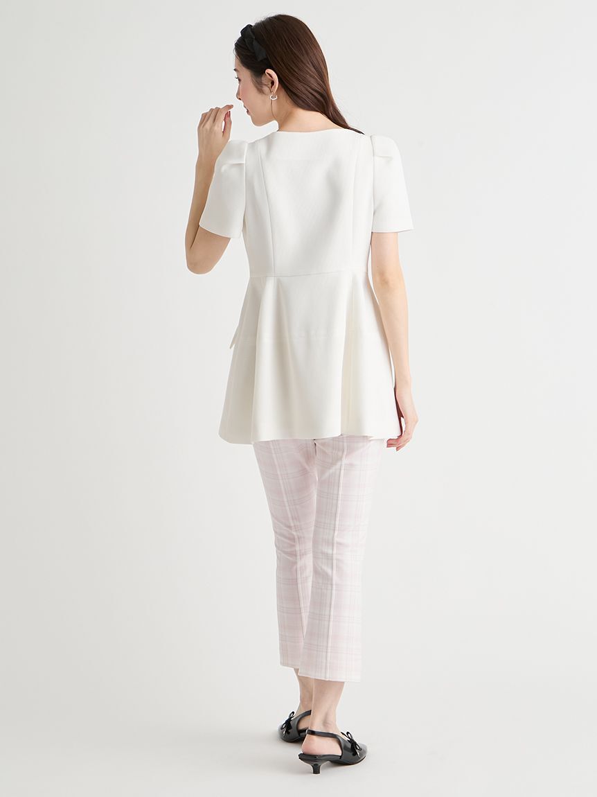 CELFORD「チェック柄ストレッチフレアカプリパンツ」|チノ|