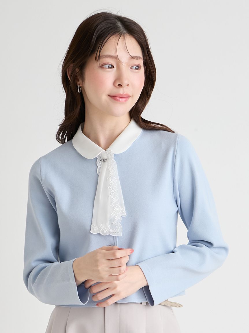 CELFORD「【UVカット】【洗える】刺繍ボウタイカーディガン」|カーディガン|SAX