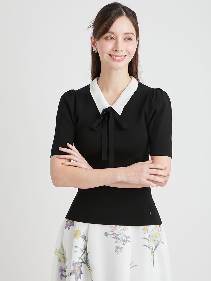 CELFORD「【洗える】ボウタイリボン衿付きニットプルオーバー」|ニット・セーター|