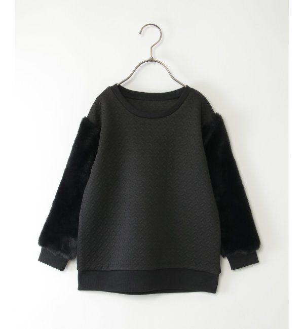 ikka kids「フクレジャカード袖フェイクファープルオーバー（120~160cm）」|Tシャツ・カットソー|ブラック