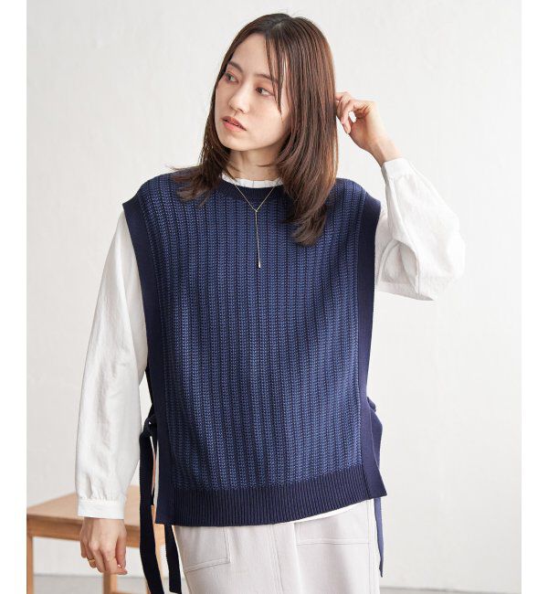 ikka「2WAYサイドリボンニットベスト」|ニット・セーター|ネイビーブルー