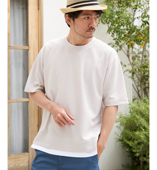 ikka「【吸水速乾】ドライ鹿の子レイヤードTシャツ5分袖」|Tシャツ・カットソー|