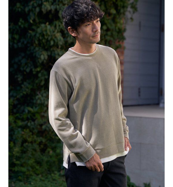 ikka「モールワッフルフェイクレイヤードプルオーバー」|パーカー|ベージュ