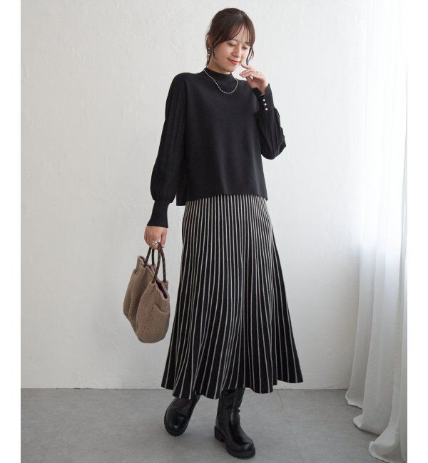 IKKA LOUNGE「【2点セット】配色ニットアップ」|その他|ブラック