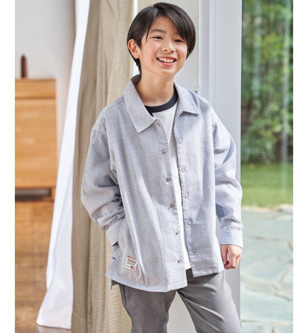 ikka kids「【親子コーデ】サッカースナップシャウター（110~160cm）」|シャツ・ブラウス|ブルー