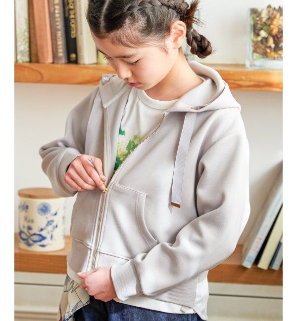 ikka kids「ダンボール裾レイヤージップパーカー（120~160cm）」|Tシャツ・カットソー|ベージュ
