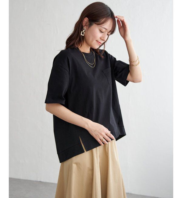 ikka「冷感コットン半袖ポケットTシャツ」|Tシャツ・カットソー|ブラック