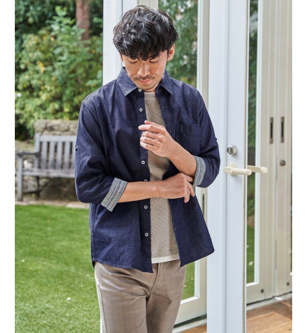 ikka「フレンチリネンMIX袖2WAYシャツ」|シャツ・ブラウス|ネイビーブルー
