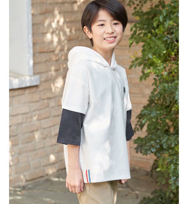 ikka kids「【親子コーデ】冷感6分袖レイヤードパーカー（120~160cm）」|Tシャツ・カットソー|