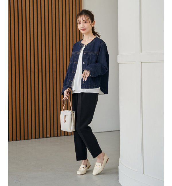 ikka「【雑誌InRed4月号掲載】ストレッチデニムノーカラーシャウター【親子コーデ】」|ノーカラーコート|