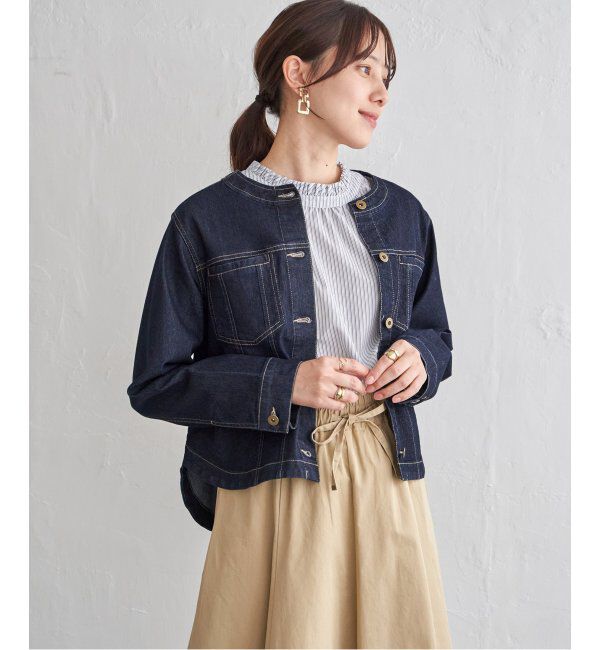 ikka「【雑誌InRed4月号掲載】ストレッチデニムノーカラーシャウター【親子コーデ】」|ノーカラーコート|