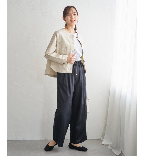 ikka「【雑誌InRed4月号掲載】ストレッチデニムノーカラーシャウター【親子コーデ】」|ノーカラーコート|