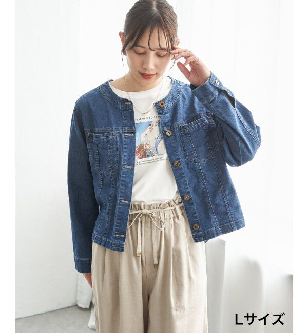 ikka「【雑誌InRed4月号掲載】ストレッチデニムノーカラーシャウター【親子コーデ】」|ノーカラーコート|