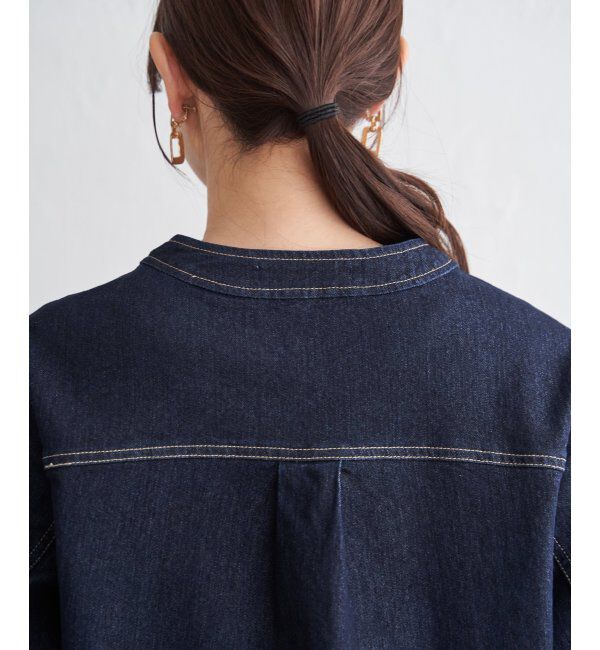 ikka「【雑誌InRed4月号掲載】ストレッチデニムノーカラーシャウター【親子コーデ】」|ノーカラーコート|