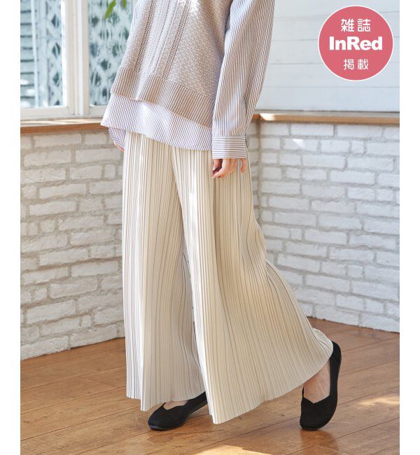 ikka「【雑誌InRed4月号掲載】カットプリーツワイドパンツ【親子コーデ】」|キュロット|グレージュ
