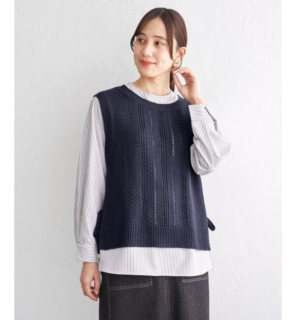 ikka「【雑誌InRed4月号掲載】ニットベストブラウスセット【2点セット】」|シャツ・ブラウス|