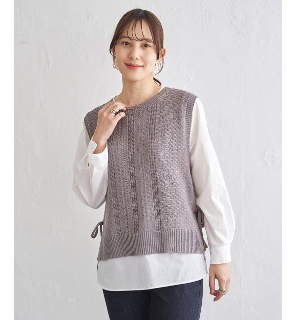 ikka「【雑誌InRed4月号掲載】ニットベストブラウスセット【2点セット】」|シャツ・ブラウス|