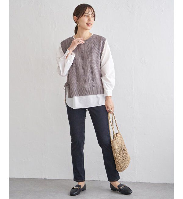 ikka「【雑誌InRed4月号掲載】ニットベストブラウスセット【2点セット】」|シャツ・ブラウス|