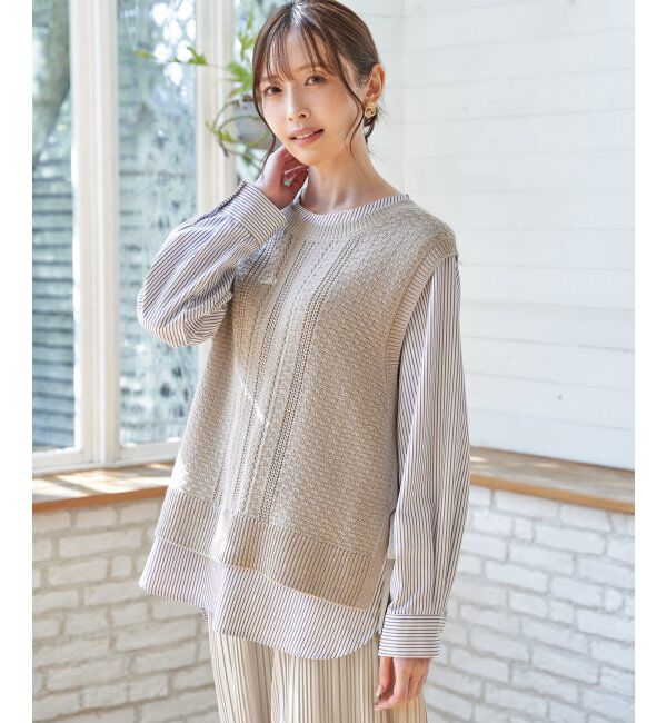 ikka「【雑誌InRed4月号掲載】ニットベストブラウスセット【2点セット】」|シャツ・ブラウス|