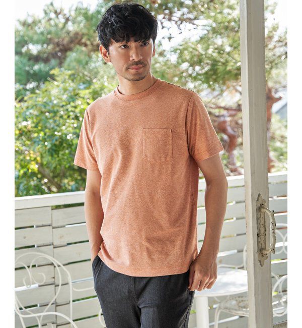ikka「冷感DRYメランジ梨地Tシャツ」|Tシャツ・カットソー|オレンジ