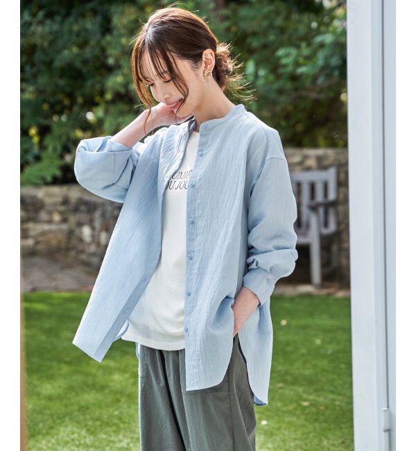 ikka「冷感リネンバンドカラーシャツ」|シャツ・ブラウス|