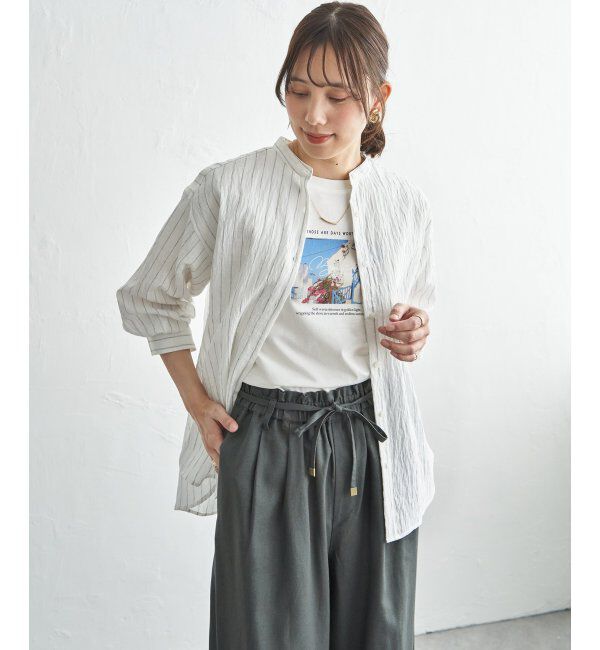 ikka「冷感リネンバンドカラーシャツ」|シャツ・ブラウス|