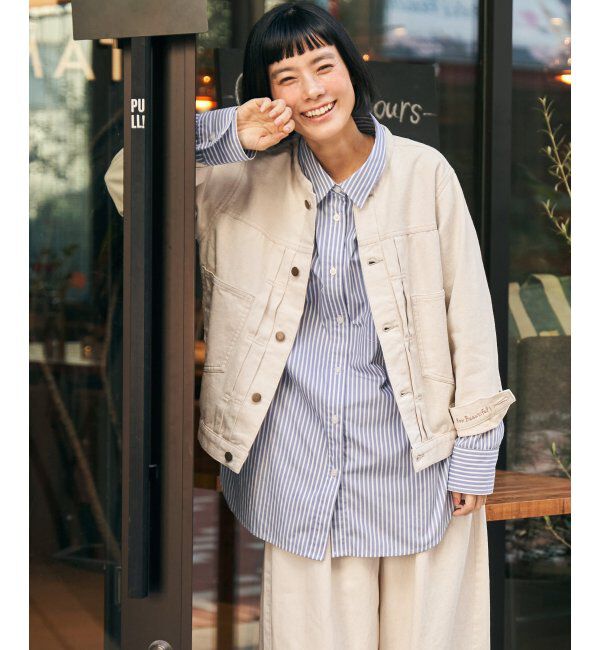 Lbc with Life「ＬＢＣデニムノーカラージャケット」|ブルゾン・スタジャン|オフホワイト